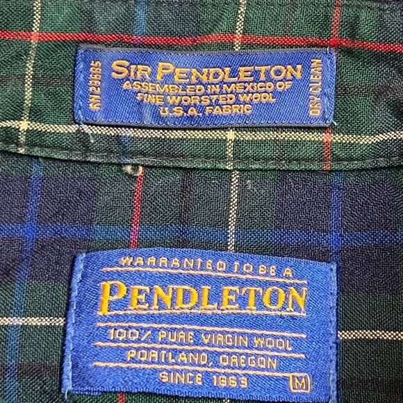 Sir Pendleton Men Medium Green Blue Hunting Tartan Plaid Wool Button Down Shirt - Picture 5 of 11